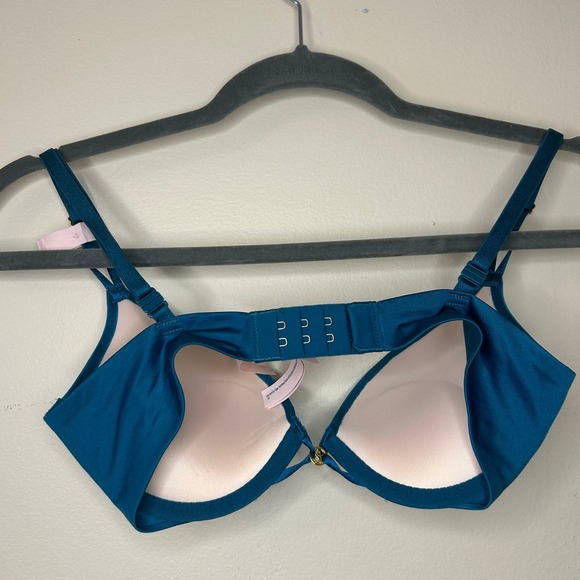 Victoria's Secret Bombshell Push Up Bra Teal Satin Plunge 30B - Picture 5 of 8